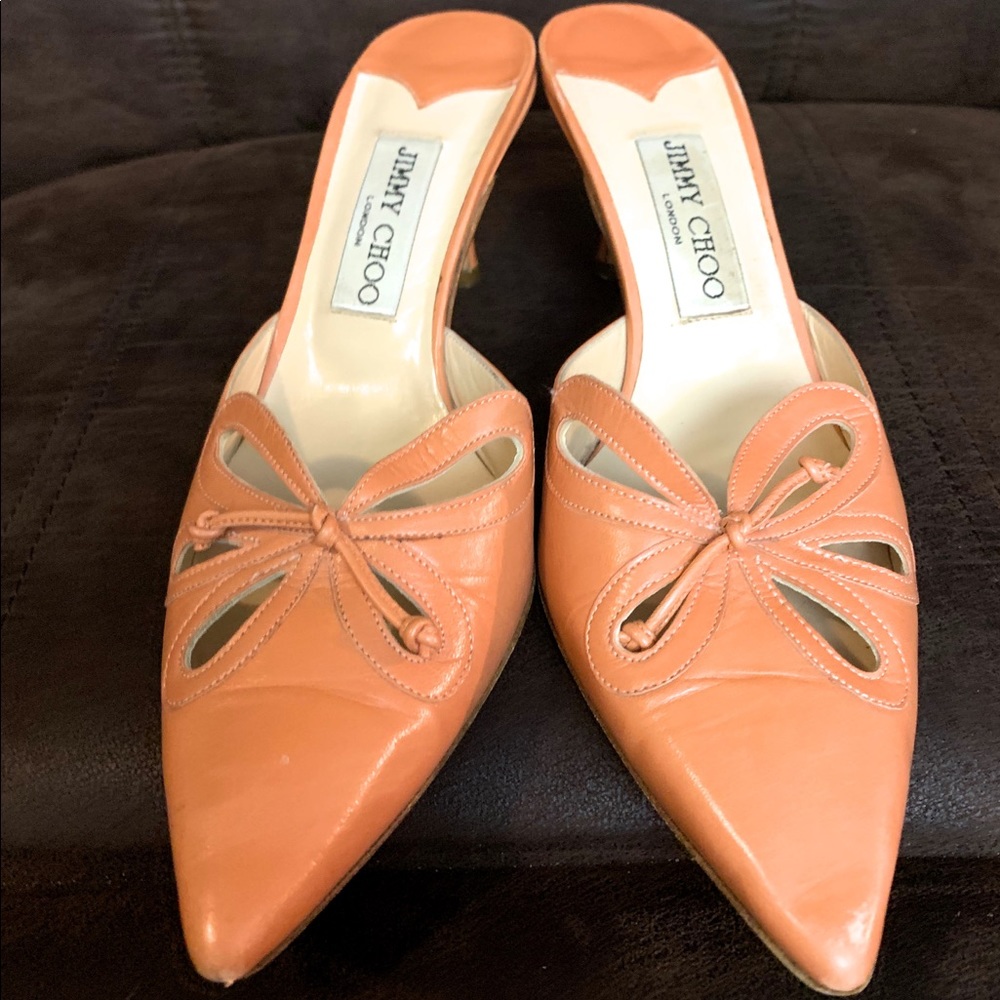Jimmy Choo Mule Sandals Slides Kitten Heel Peach